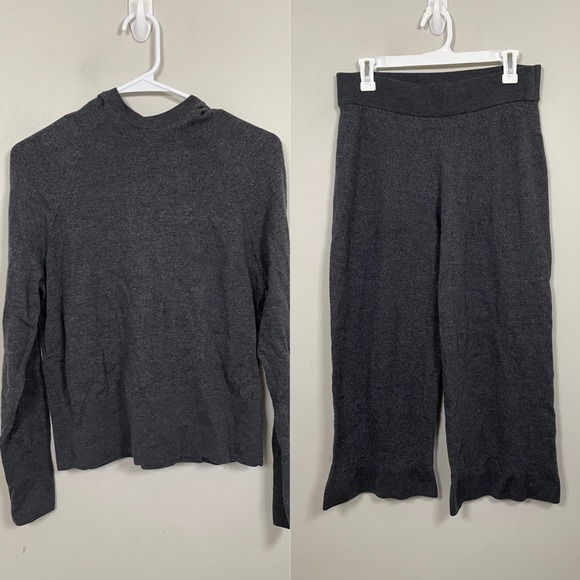 COS Pants - Cos Wool Hooded Sweater and Wide Leg Pants Matching Set in Gray Size Medium